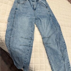 soft and stretchy denim barrel legged jeans